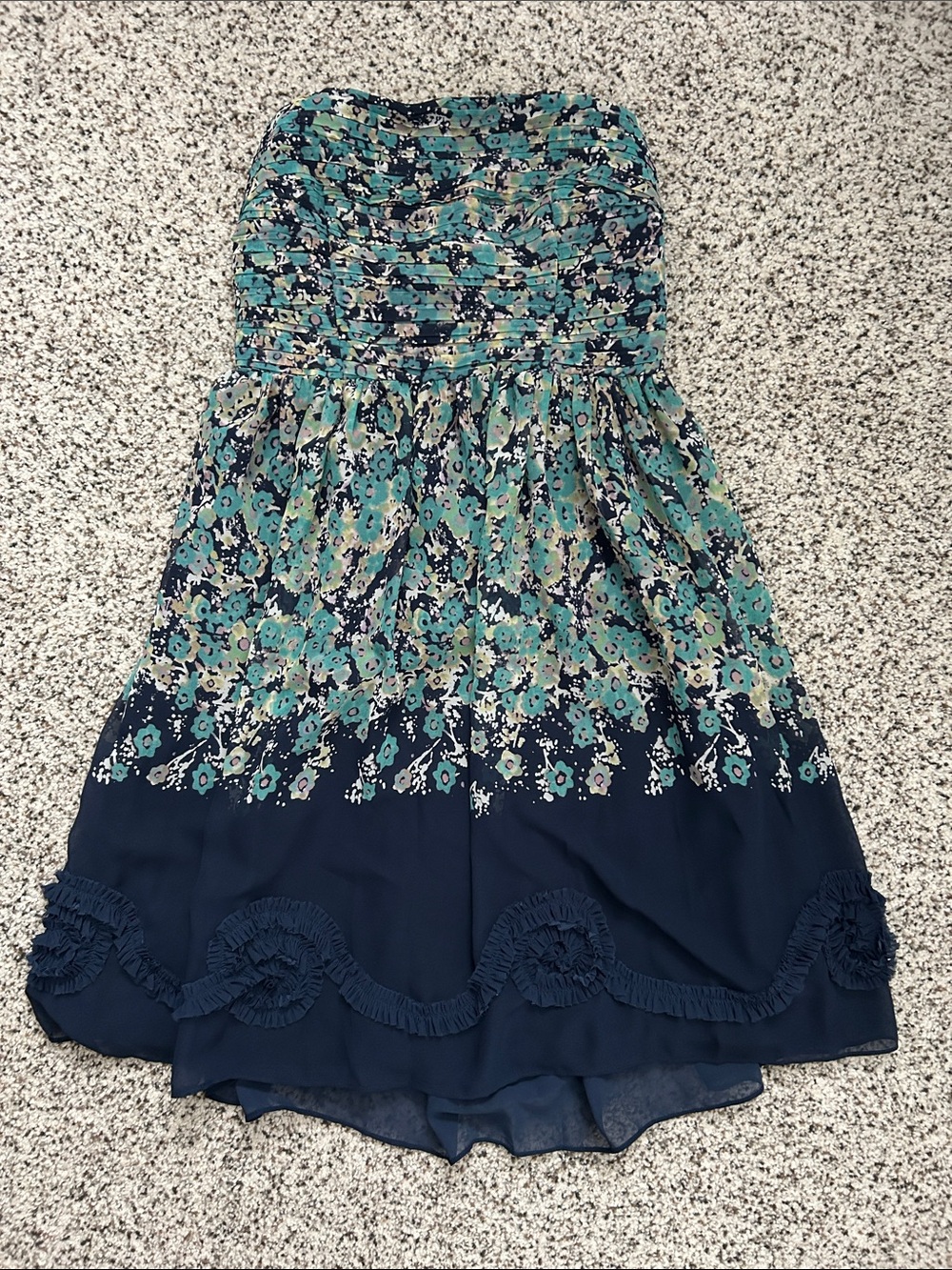 LC Lauren Conrad Teal and Navy Floral Strapless Dress